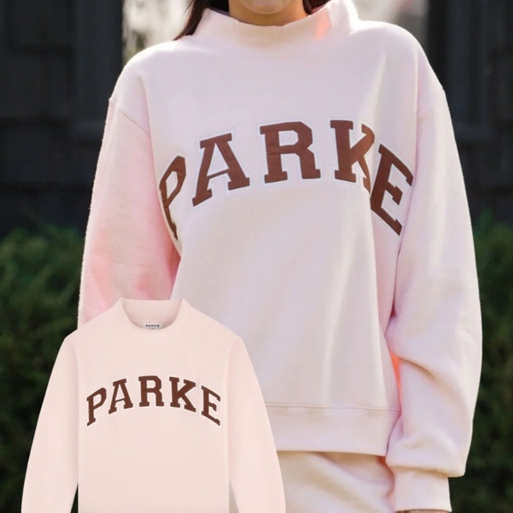 Parke Pink Mock Neck Sweatshirt with Chocolate Lettering